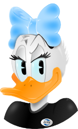 illustration daisy duck, inspirée du personnage de disney, avec un petit badge avec le logo du consortium daisy